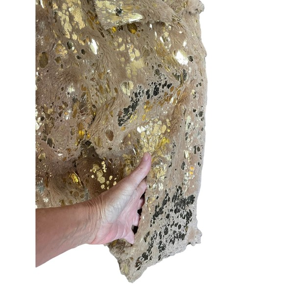 NWT Collection Eighteen Womens Faux Fur Jacket Collared 3/4 Sleeve Size S/M Gold - Picture 4 of 6